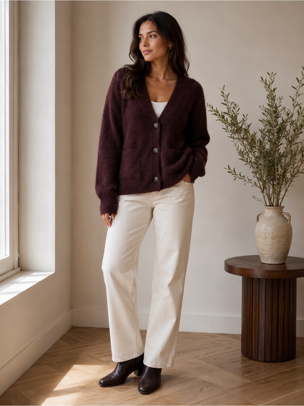Banana Republic Brown Wool Alpaca Blend Oversized V-Neck Cardigan Size XS